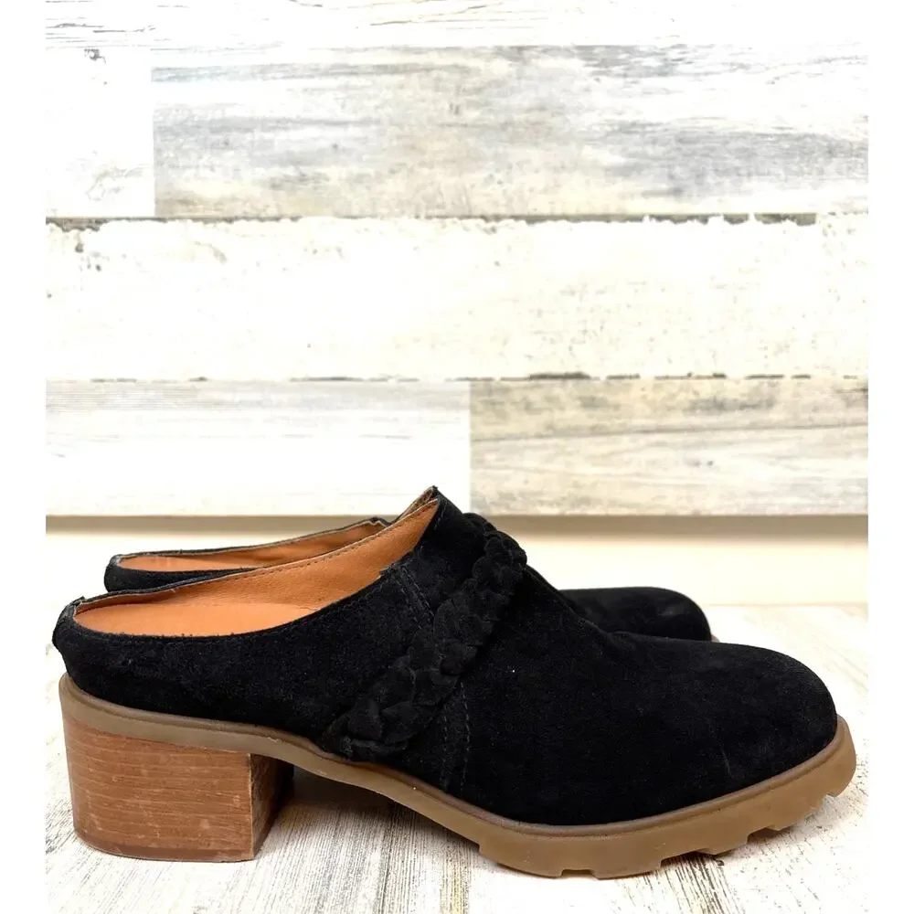 OTBT Black Suede Braided Rope Heeled Clogs Womens 10 Boho Chic